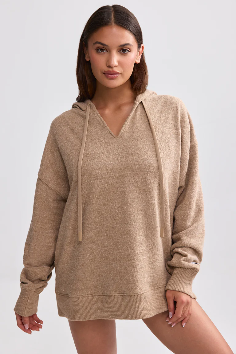 TOWELLING V-NECK HOODIE