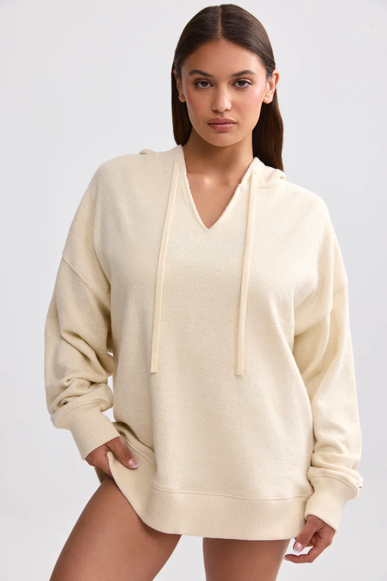 TOWELLING V-NECK HOODIE