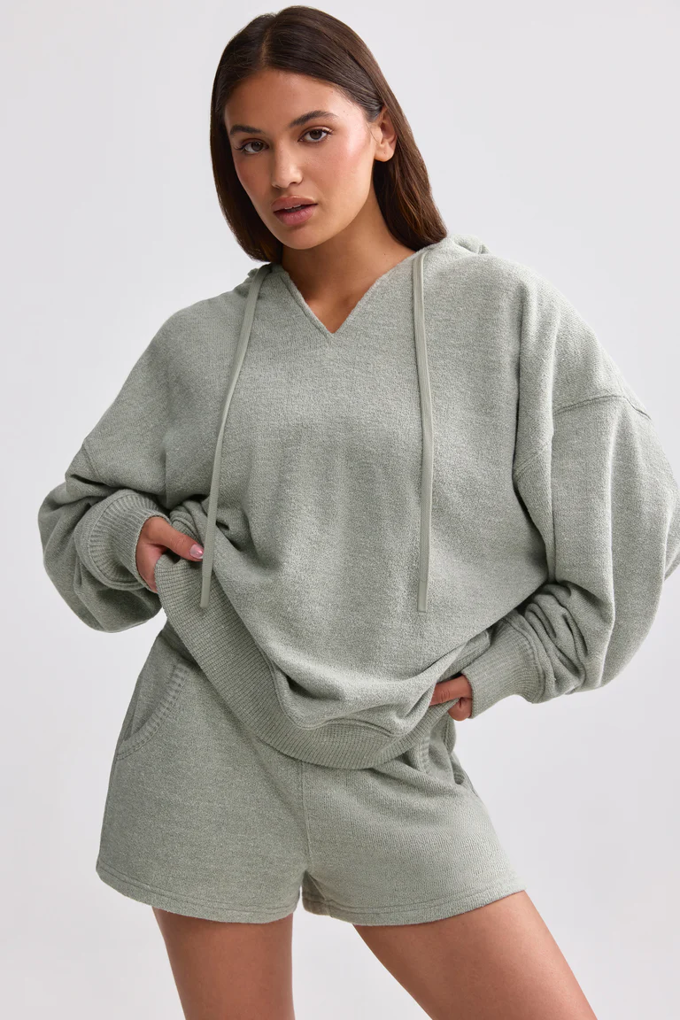 TOWELLING V-NECK HOODIE